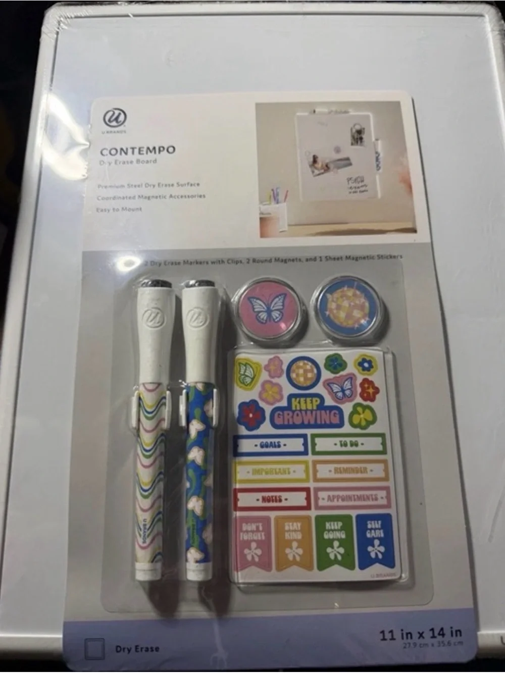 NEW Contempo Magnetic Dry Erase Board 11 x 14 White Frame w/ Markers & Stickers